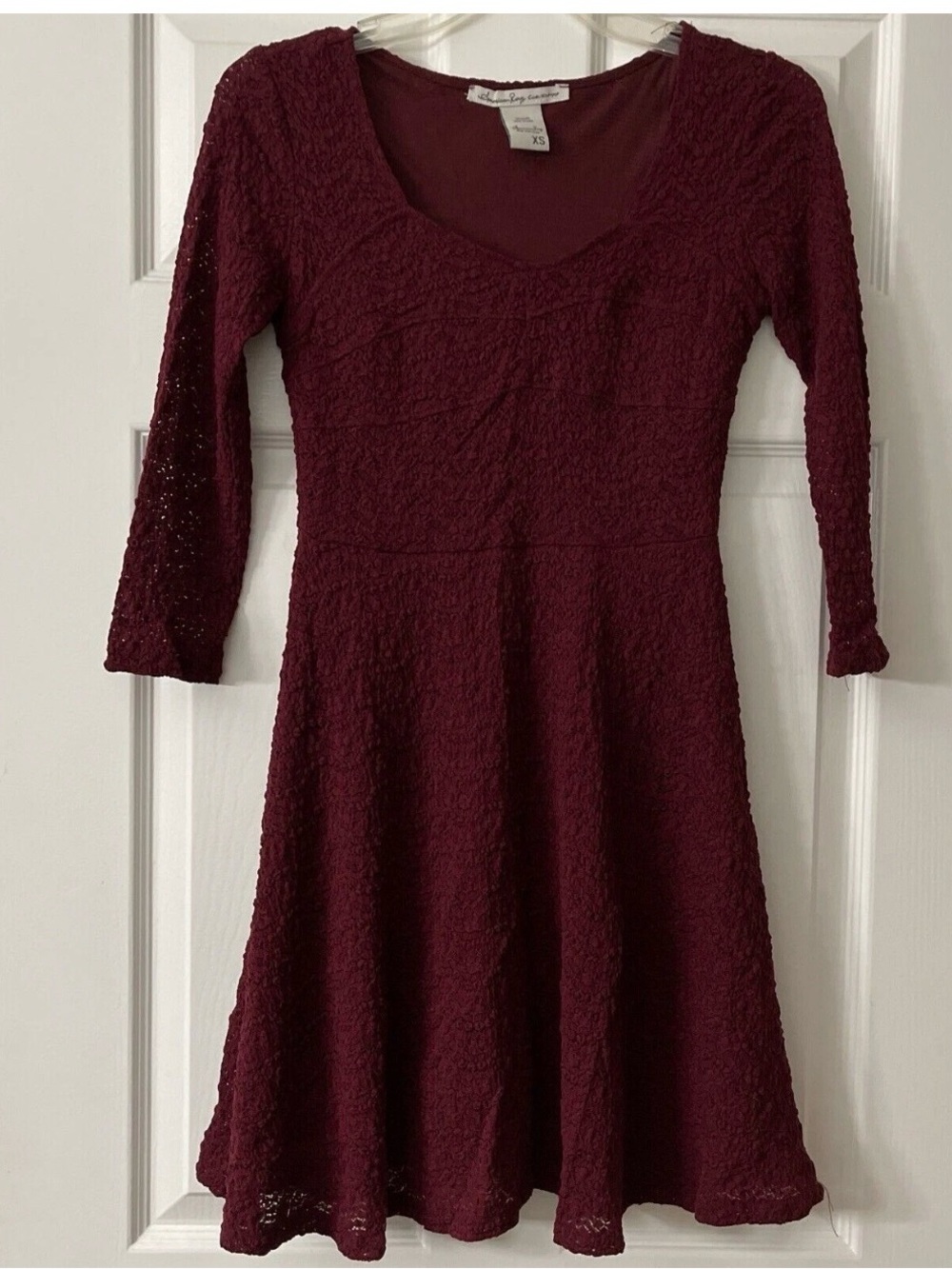 American Rag Cie XS Dress Burgundy Textured Lace Lined Whimsigoth